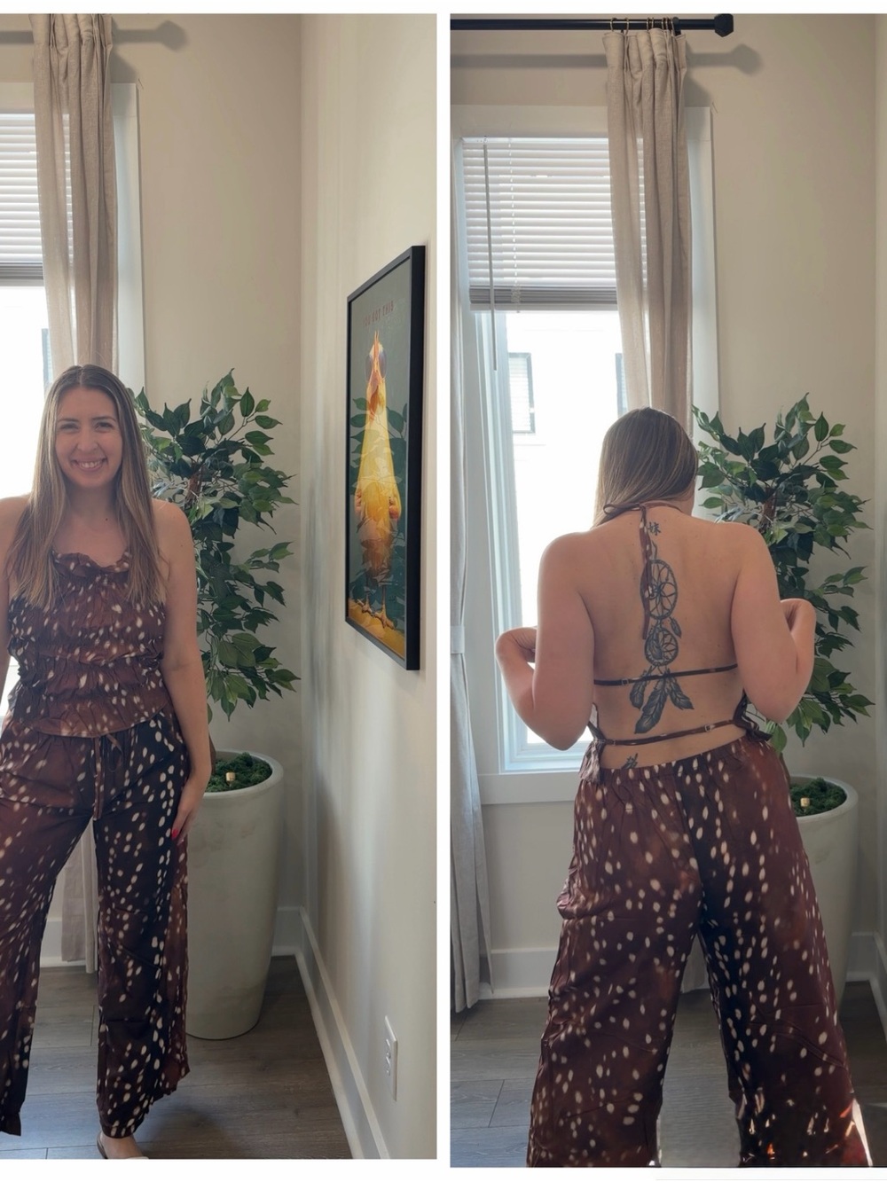 Amazon Brown Spotted Halter-Back Jumpsuit